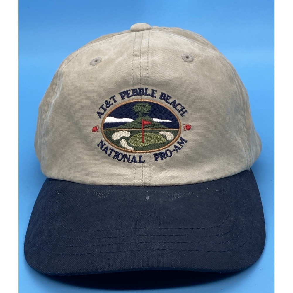 AT&T Pebble Beach Pro Am Golf Imperial Tan with Navy Baseball Cap Hat Adjustable